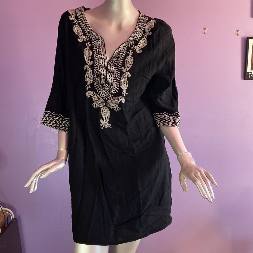Mollo Rello Women's Black 3/4 Sleeve Dress Size Large Classic Elegant